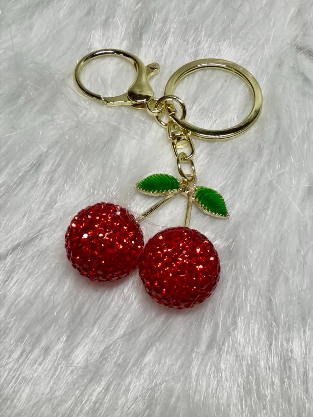 Gold Bling Cherry Keychain Charm